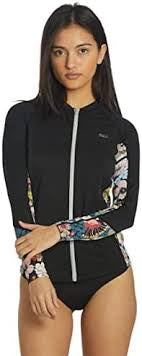 O'Neill Women's Sideprint Fullzip Long-Sleeve Sun Shirt (Black/Demiflor)